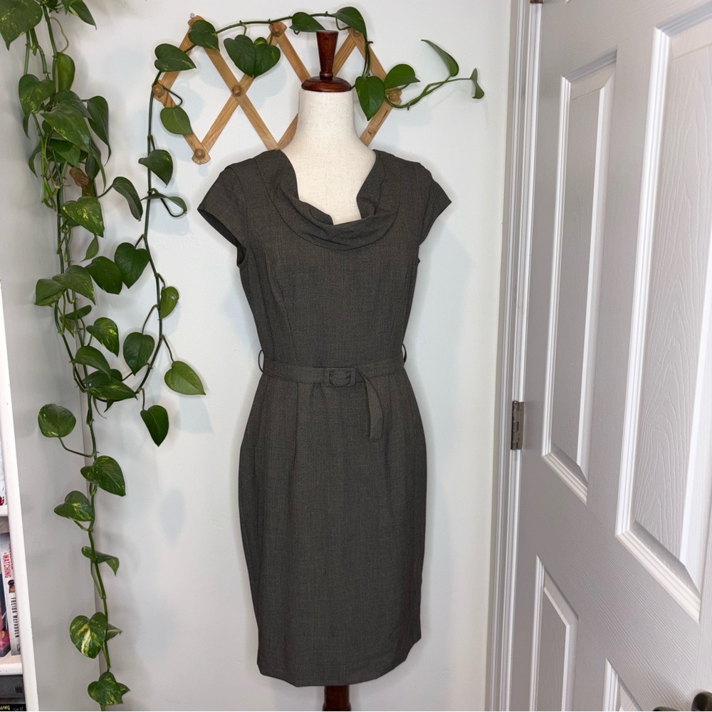 CALVIN KLEIN Cap Sleeve Cowl Neck Belted Sheath Dress